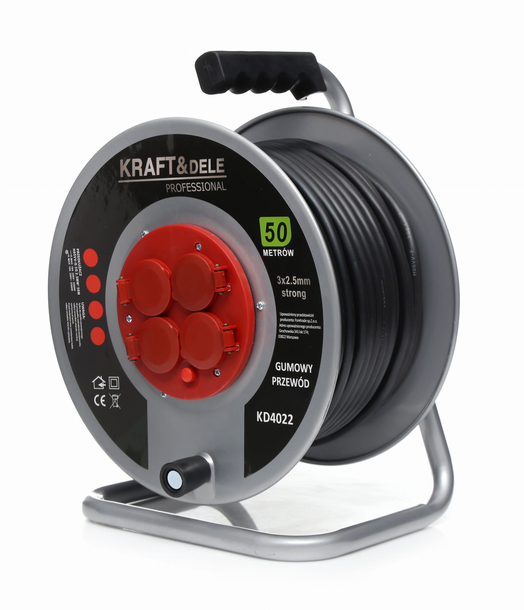 Prailgintuvas su rite 50m 16A 4 vietų 3x2,5mm KRAFT&DELE KD4022