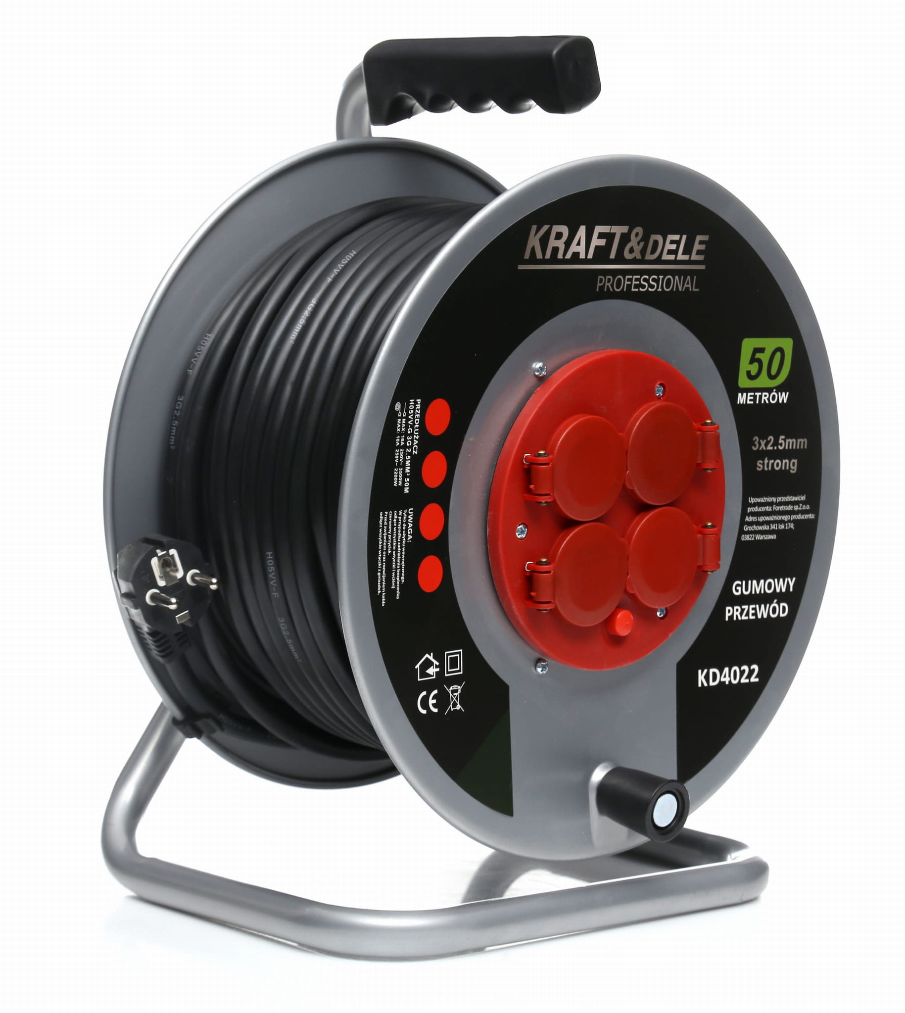 Prailgintuvas su rite 50m 16A 4 vietų 3x2,5mm KRAFT&DELE