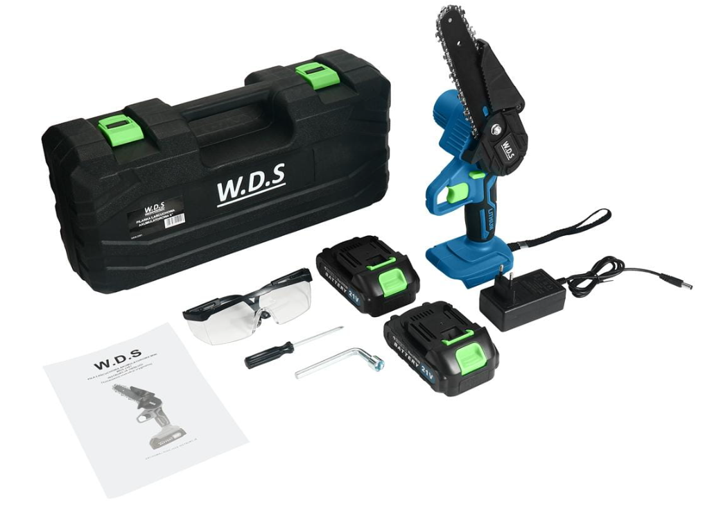 Akumuliatorinis grandininis genėjimo pjūklas 21V 6" WDS-2301 + 2 akumuliatoriai