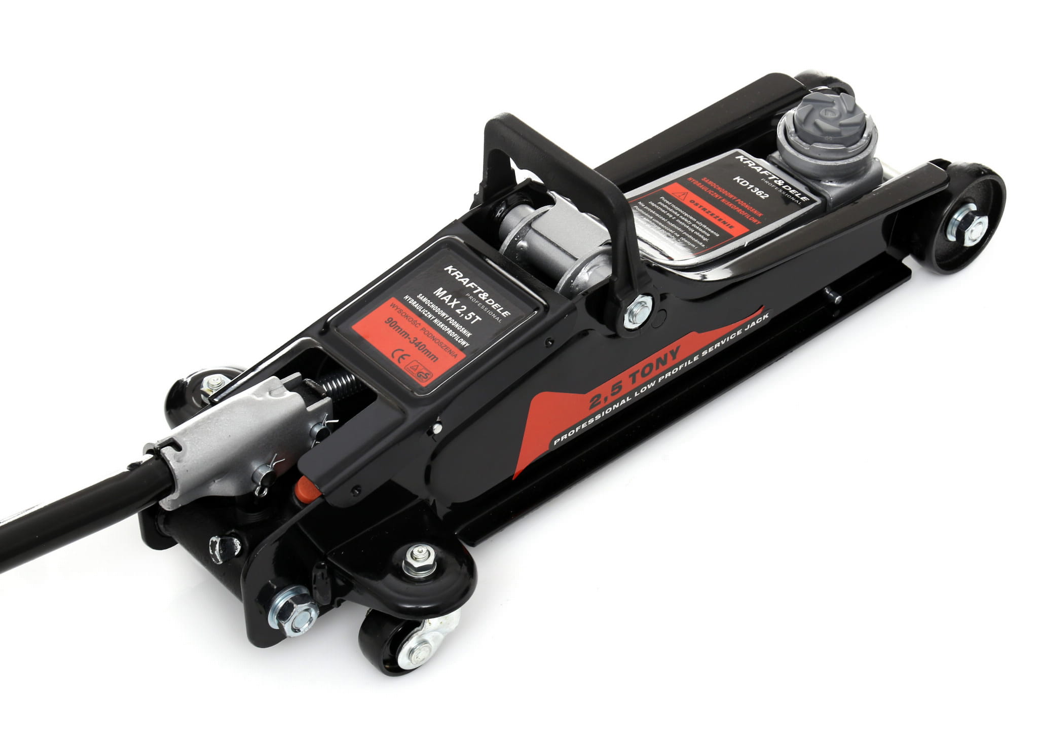 Hidraulinis domkratas žemo profilio ir paaukštinimu 2.5T 90-340mm. KRAFT&DELE KD1362