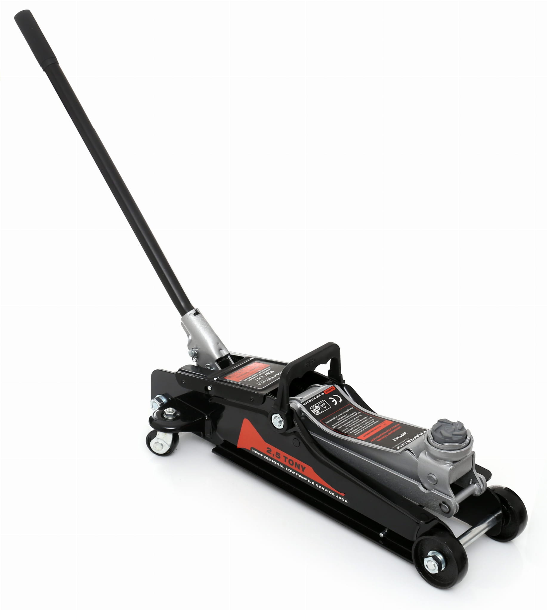 Hidraulinis domkratas žemo profilio su ratukais ir paaukštinimu 2.5T 90-340mm.