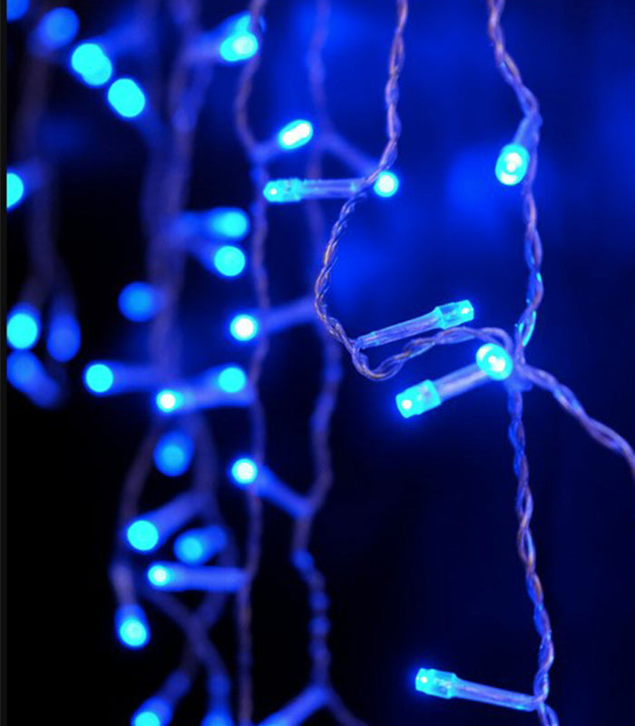 Kalėdinė girlianda - varvekliai 12 m, ŠALTAI BALTA. 300 LED su BLUE FLASH funkcija