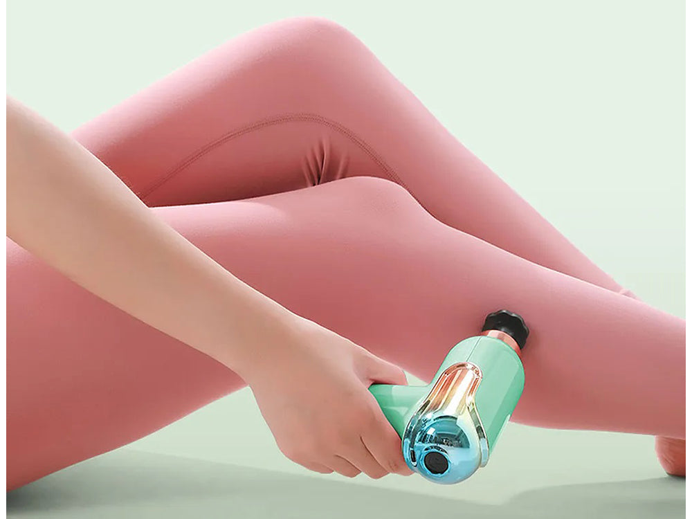 Smūginis kūno raumenų masažuoklis, pistoletas su 4 antgaliais, mėlynas