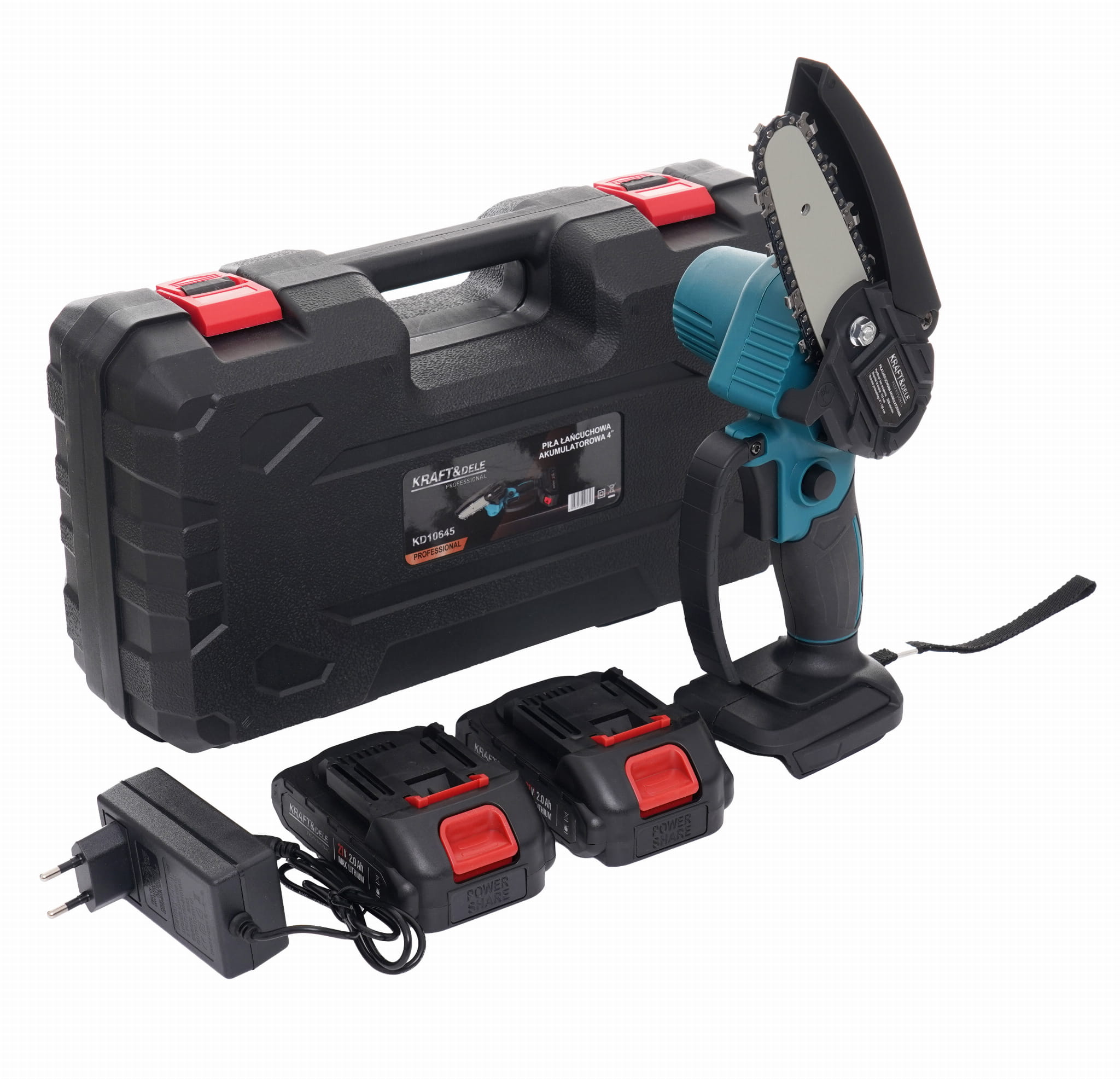 Akumuliatorinis grandininis genėjimo pjūklas 21V 4" KD10645 + 2 akumuliatoriai
