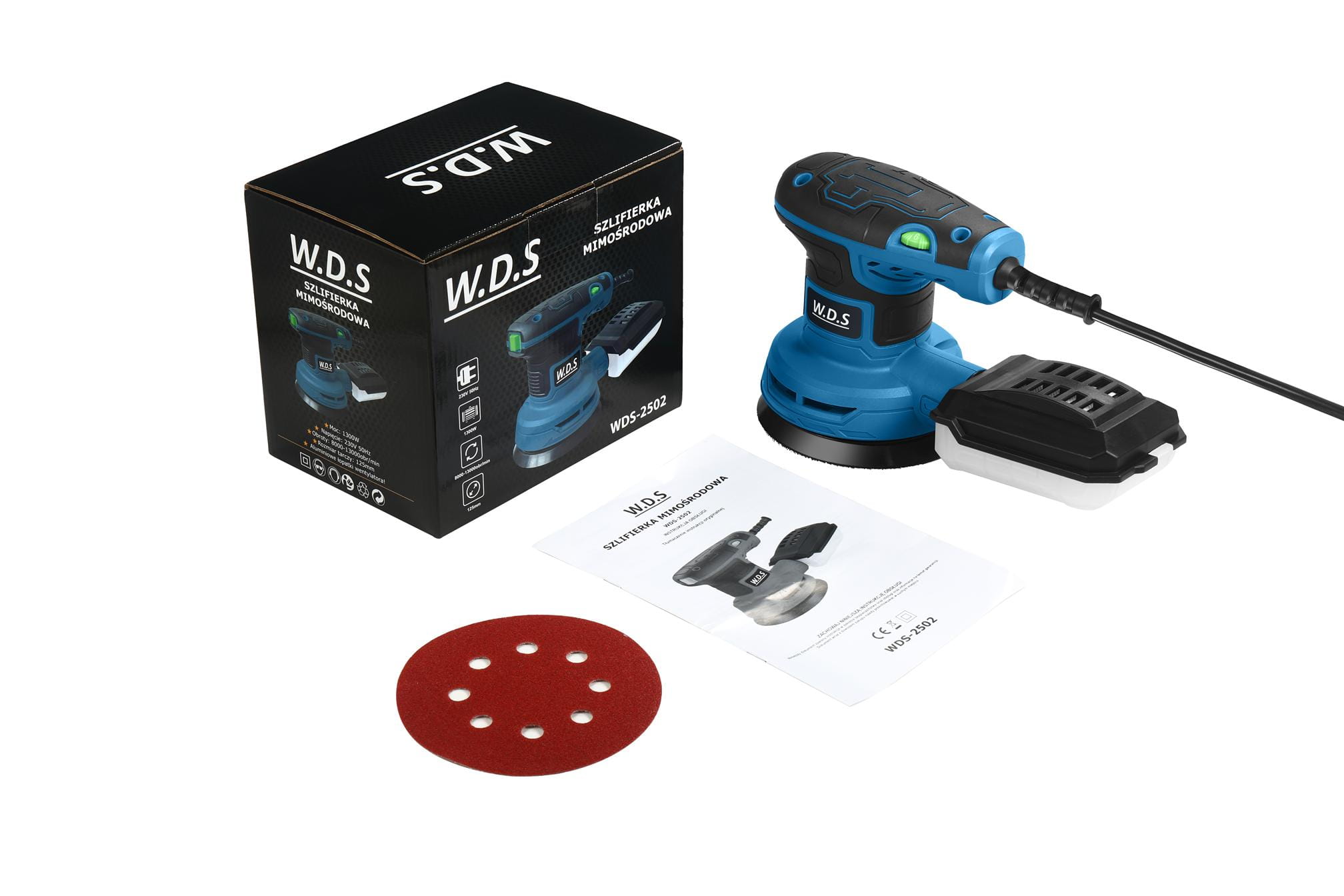 Ekscentrinis šlifuoklis su apsukų reguliavimu 125mm 1300W WDS2502