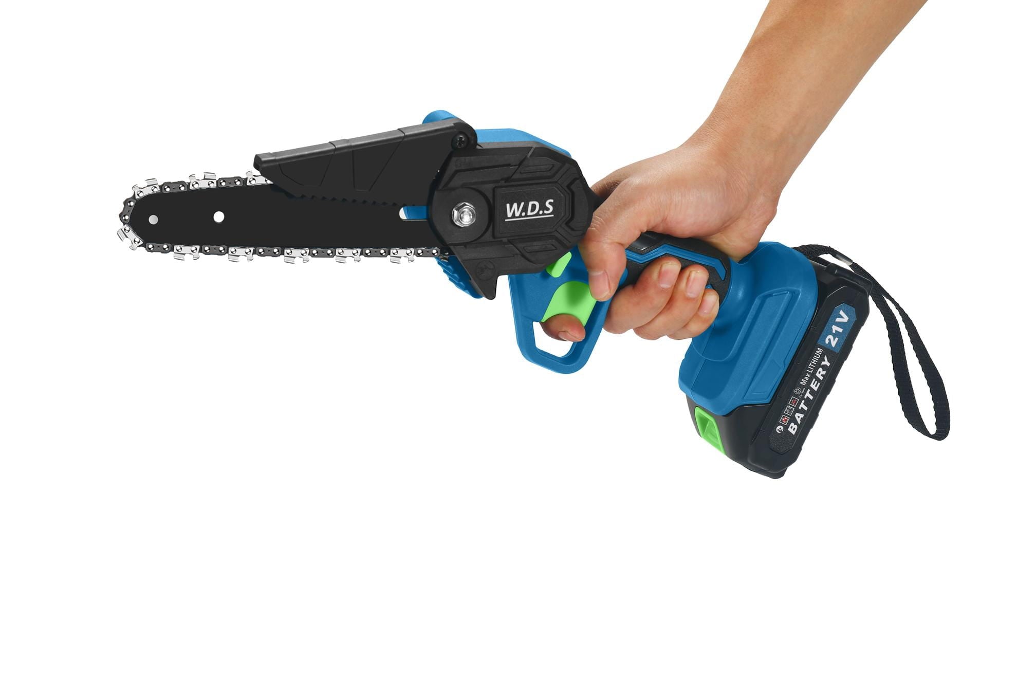 Akumuliatorinis grandininis genėjimo pjūklas 21V 6" + 2 akumuliatoriai