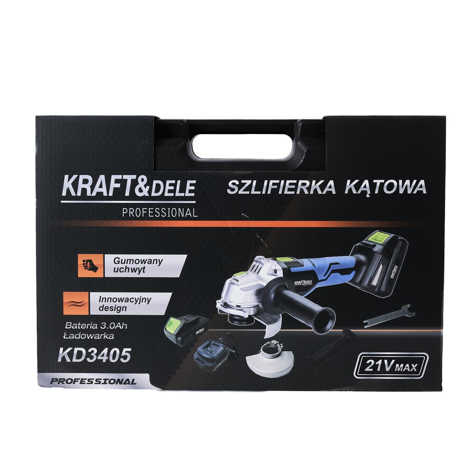 Akumuliatorinis kampinis šlifuoklis 125 mm 21V 3000 mAh KRAFT&DELE KD3405