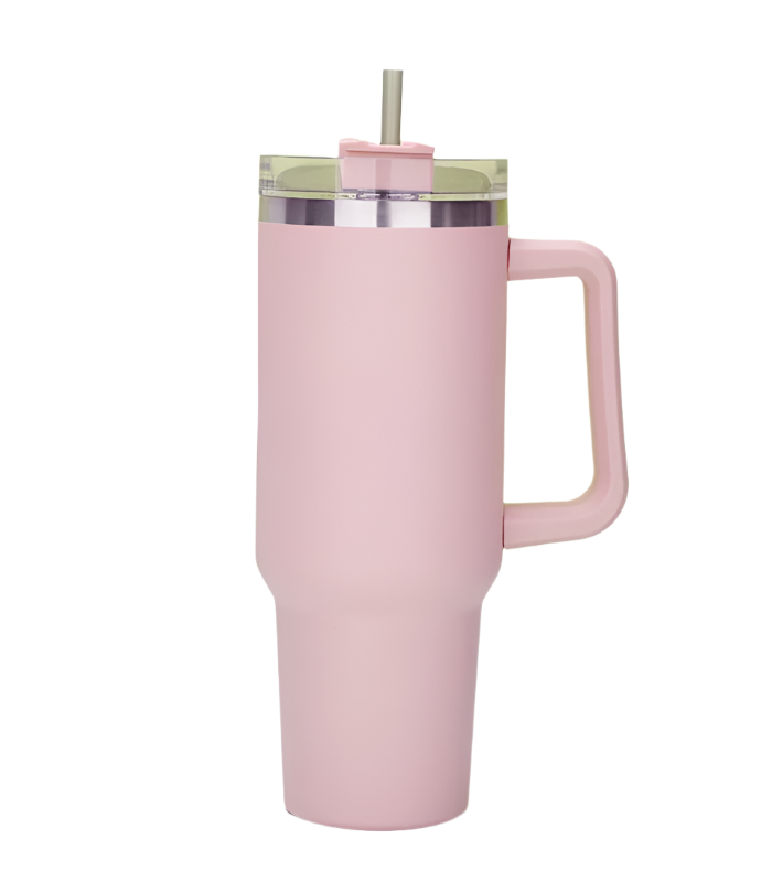 Termo gertuvė puodelis 1200ml su daugkartiniu šiaudeliu, rožinis