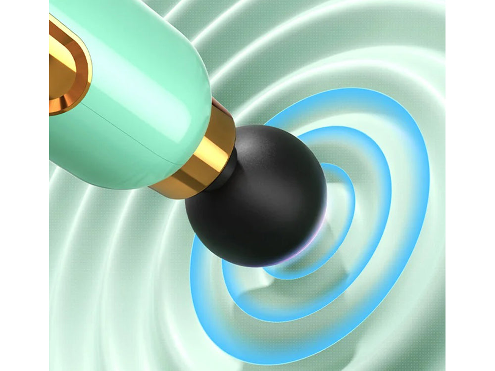 Smūginis kūno raumenų masažuoklis, pistoletas su 4 antgaliais, žalias