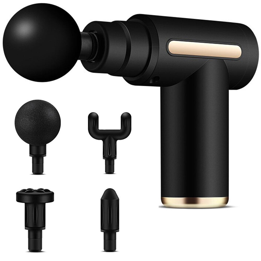 Smūginis kūno raumenų masažuoklis, pistoletas su 4 antgaliais, juodas