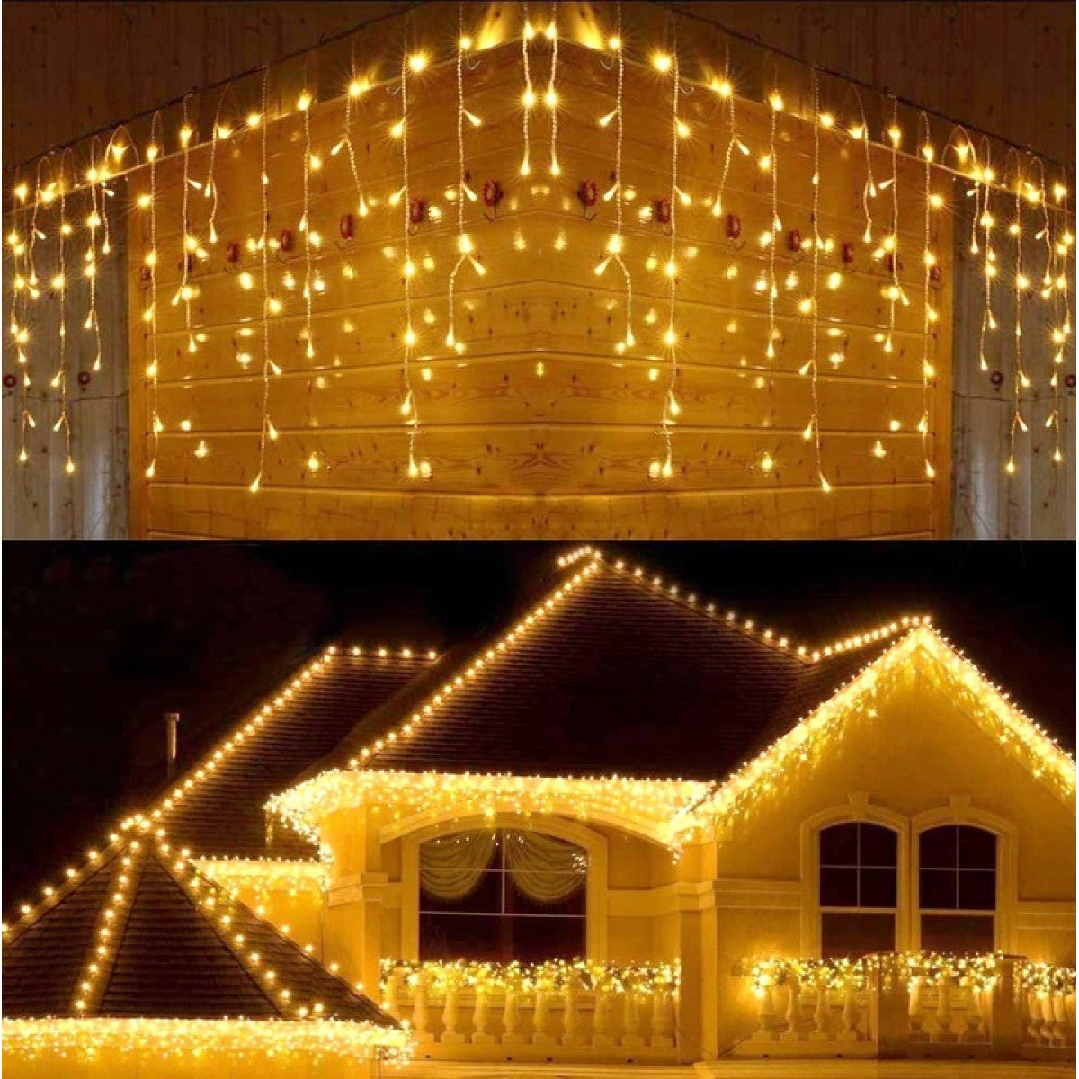 Kalėdinė girlianda - varvekliai 20 m, ŠILTAI BALTA. 500 LED su FLASH funkcija