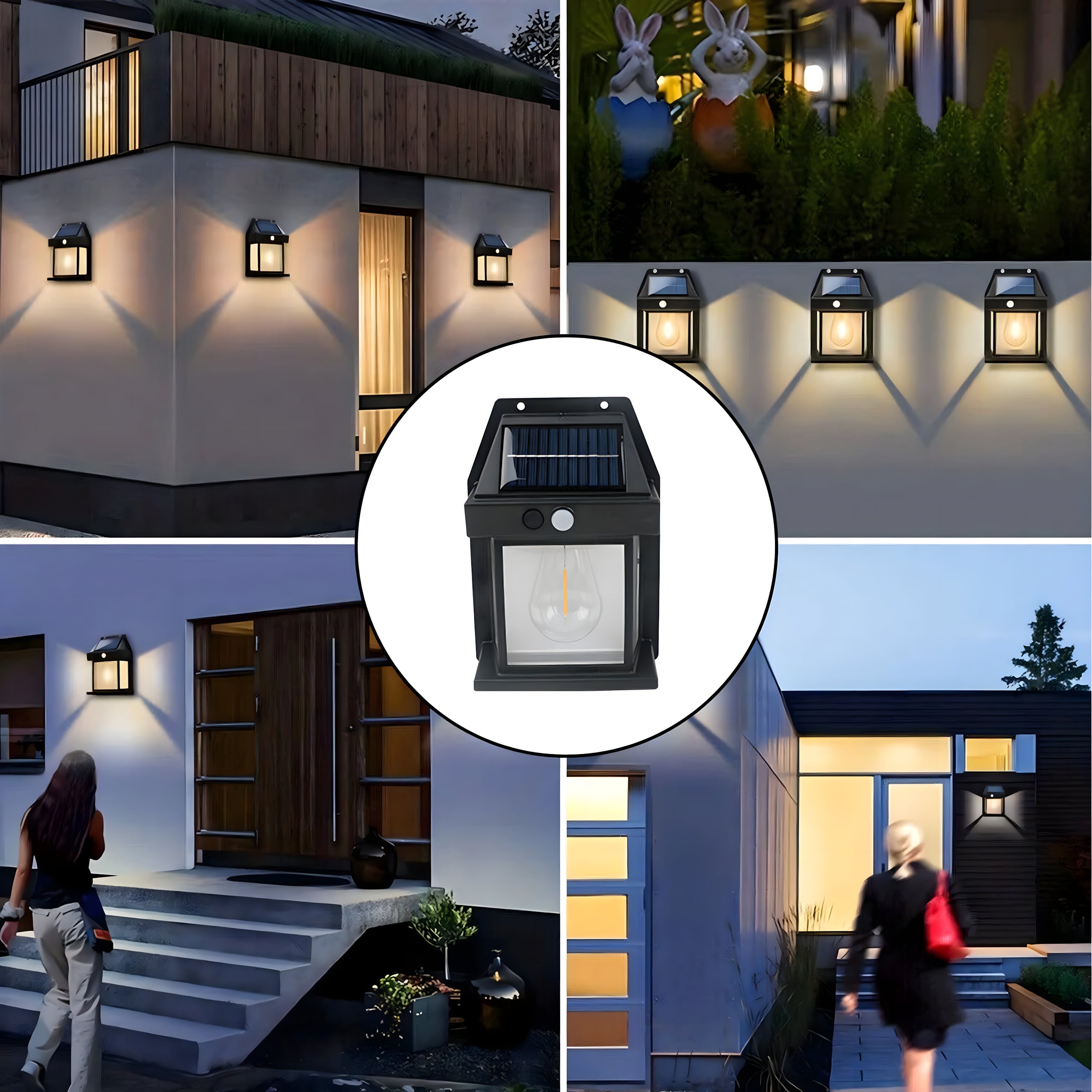 Saulės LED lempa su judėsio jutikliu, sodo sieninė lempa.