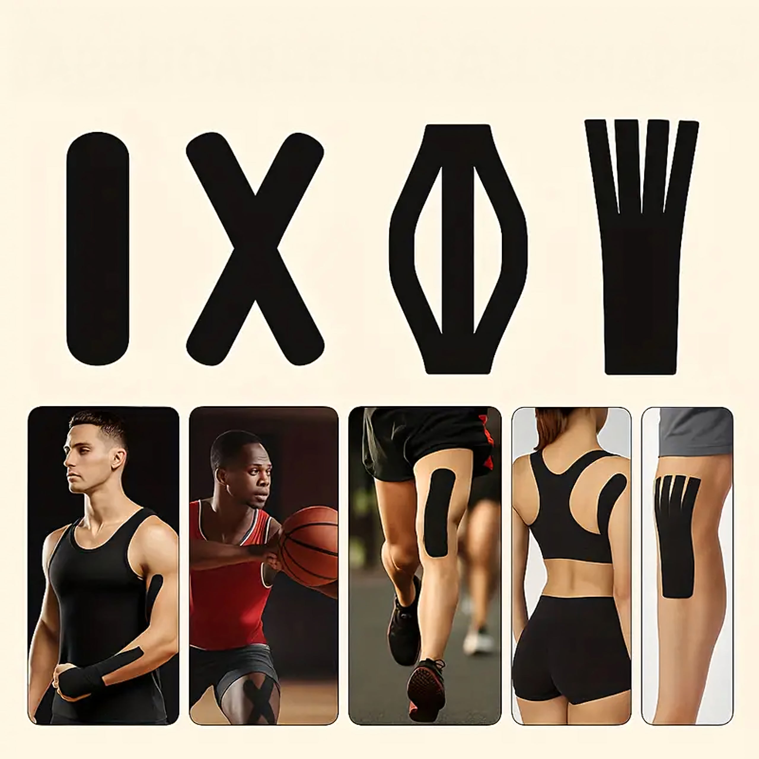 Kineziologinis teipas, kinesio pleistras 5cmx5m, juodas