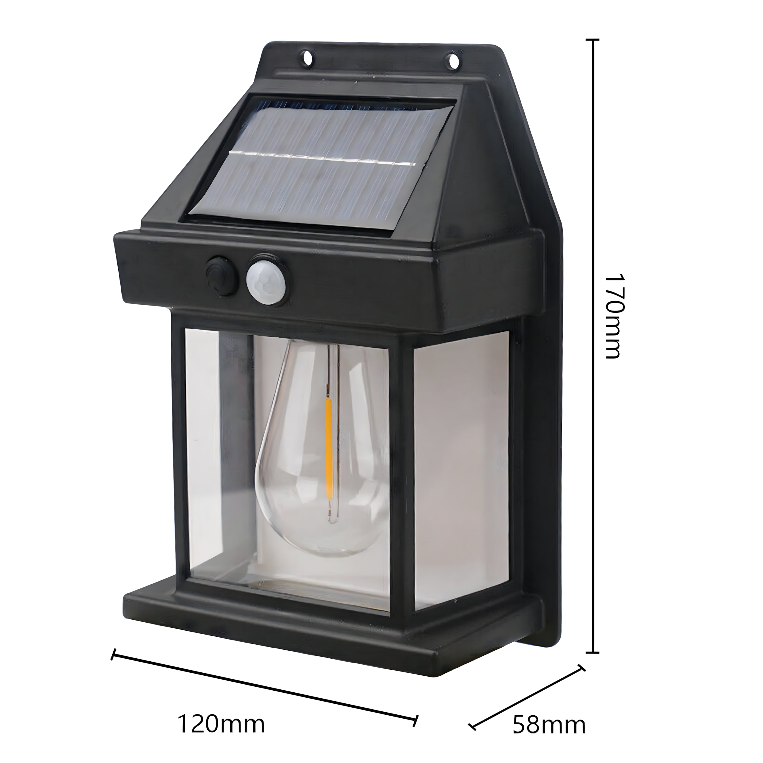 Saulės LED lempa su judėsio jutikliu, sodo sieninė lempa.