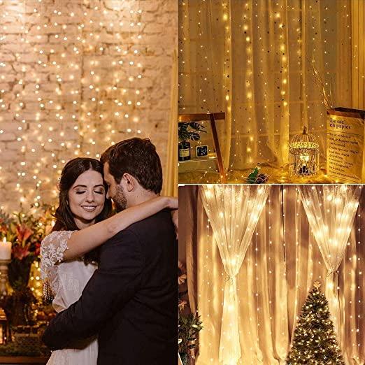 300 LED girlianda užuolaida 3x3 su pulteliu ir tvirtinimo kabliukais - šiltos spalvos - Piki