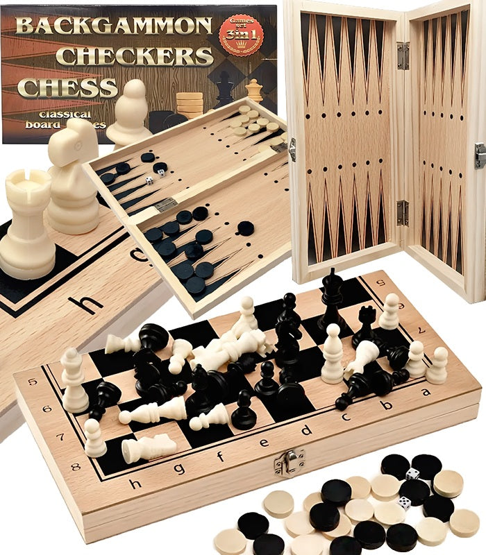 Stalo žaidimų rinkinys 3in1: šachmatai, šaškės, nardai