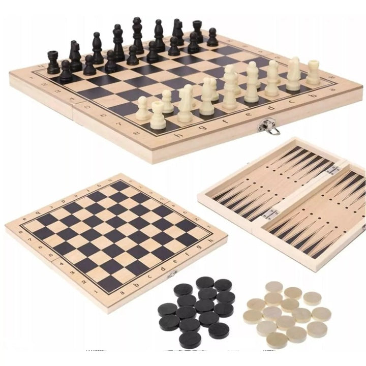 Stalo žaidimų rinkinys 3in1: šachmatai, šaškės, nardai