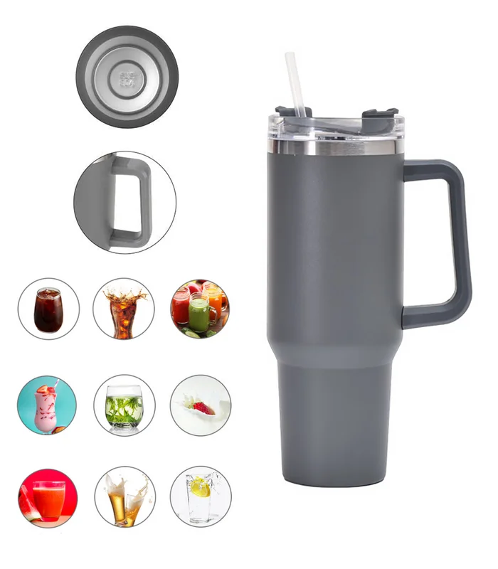 Termo gertuvė puodelis 1200ml su daugkartiniu šiaudeliu, pilka