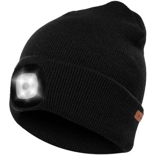 Žieminė kepurė su LED žibintuvėliu, juoda