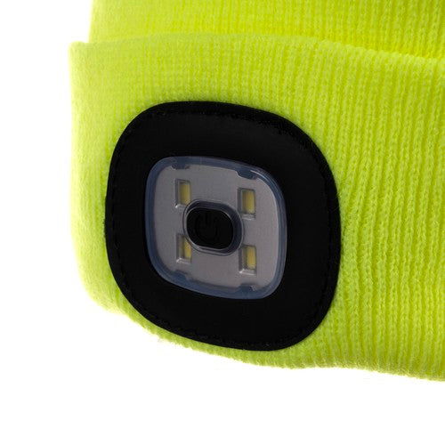 Žieminė kepurė su LED žibintuvėliu, geltona neoninė