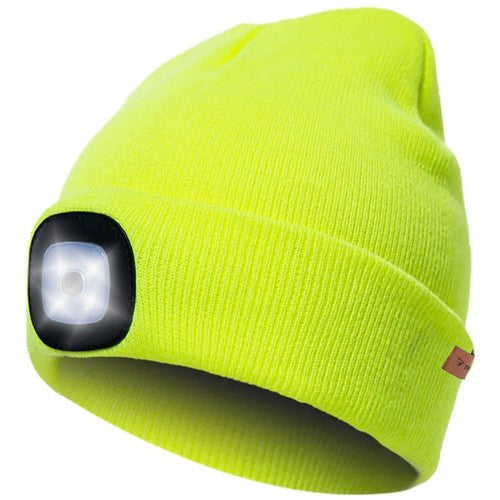 Žieminė kepurė su LED žibintuvėliu, geltona neoninė